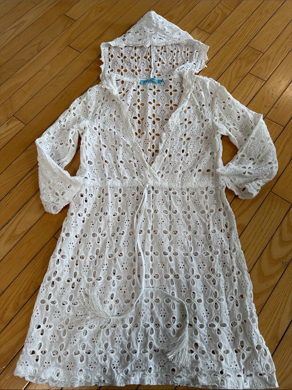 Solitaire Swim White Eyelet Hooded Cover-Up Dress